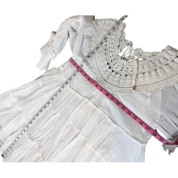 Free People Crochet Boat Neck Long Sleeve Tiered Flowy Boho Dress White Small - Picture 11 of 12